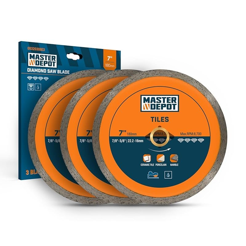 7" Continuous Rim Diamond Blades, Wet Cutting Discs for Ceramic and Gr