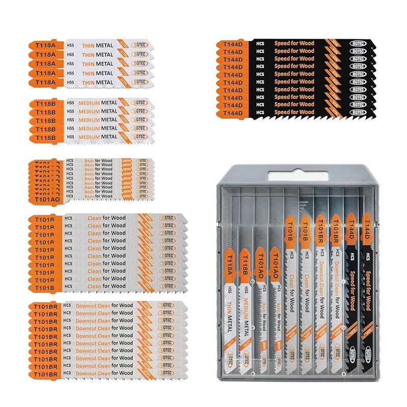 BGTEC 50PCS T-Shank Jigsaw Blades Set, HCS/HSS for Wood, Plastic and M