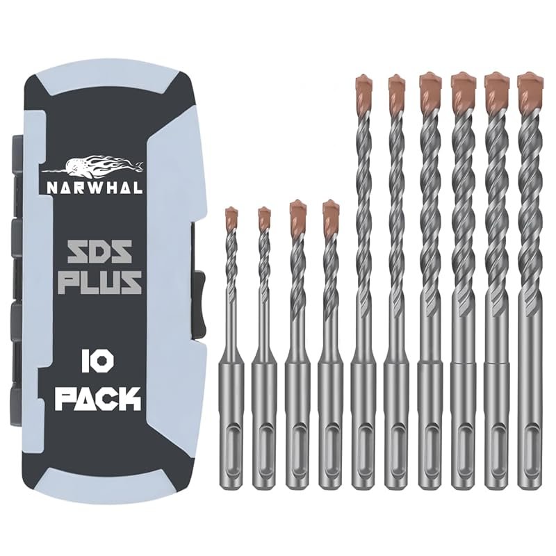 10-Pack Carbide Tipped SDS Plus Rotary Hammer Drill Bit Set for Concre