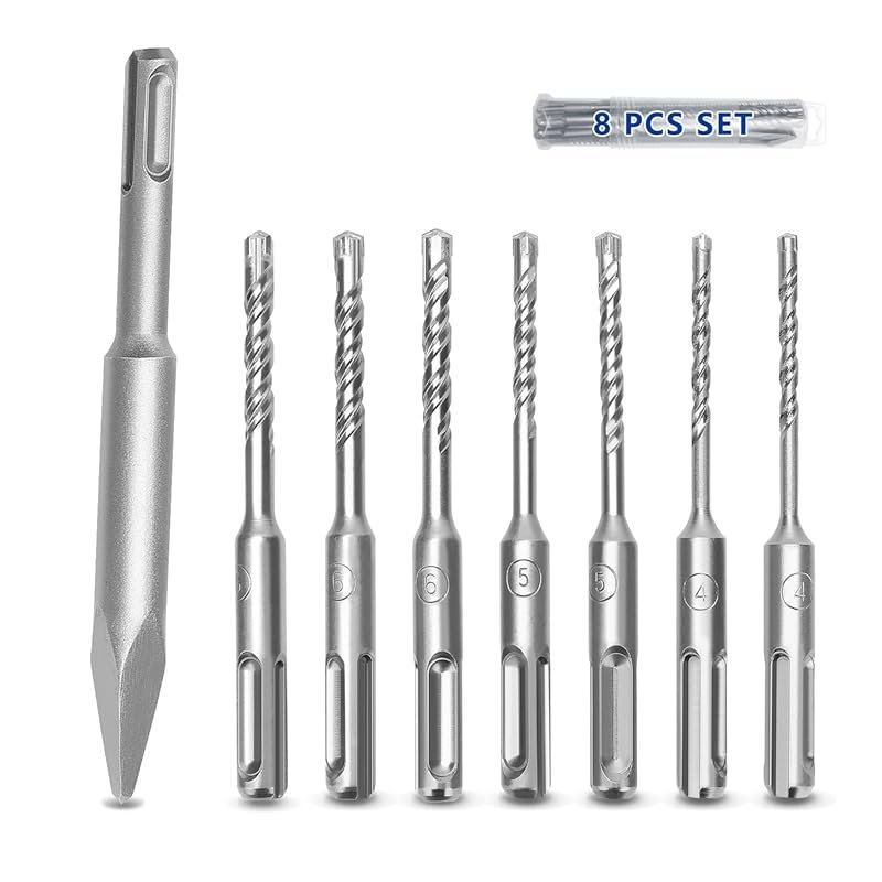 8-Piece SDS Plus Rotary Hammer Drill Bit and Chisel Set