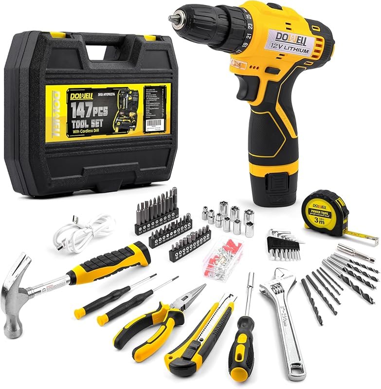 DOWELL 12V Cordless Drill Tool Kit: 147 Pieces, 3/8