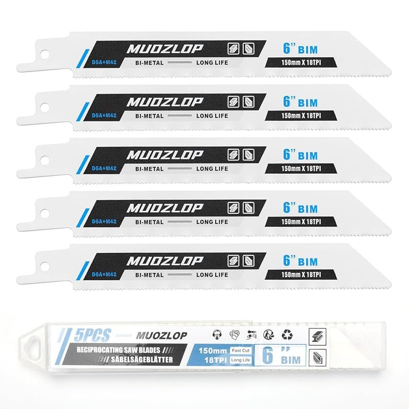 Universal 6-Inch High Carbon Reciprocating Saw Blades 18 TPI for Metal