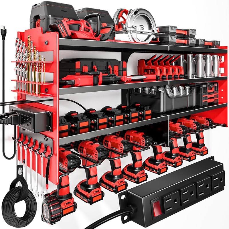 Large Wall Mount Power Tool Organizer with Charging Station, 4-Layer 6