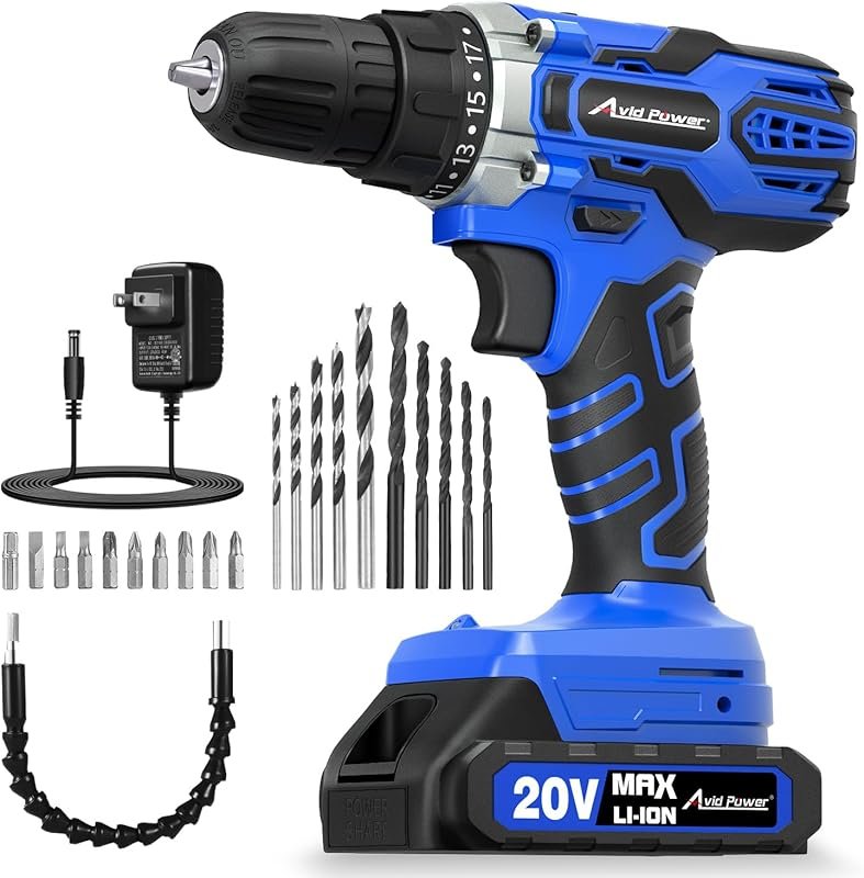 AVID POWER 20V MAX Cordless Drill Set with Battery, 2 Speeds, Keyless 