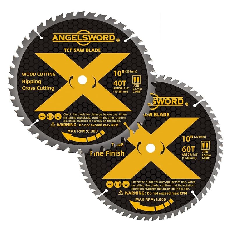 ANGELSWORD 10-Inch Table & Miter Saw Blade Set, 40T Ripping/60T Fine F