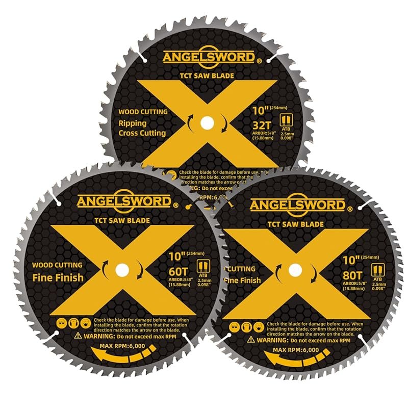 ANGELSWORD 10-Inch Table & Miter Saw Blade Set, 32T/60T/80T Wood Cutti