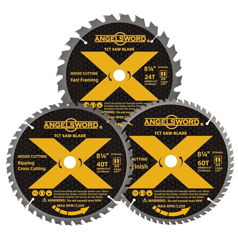 ANGELSWORD 8-1/4 Inch Table & Circular Saw Blade Set, 24T/40T/60T Wood