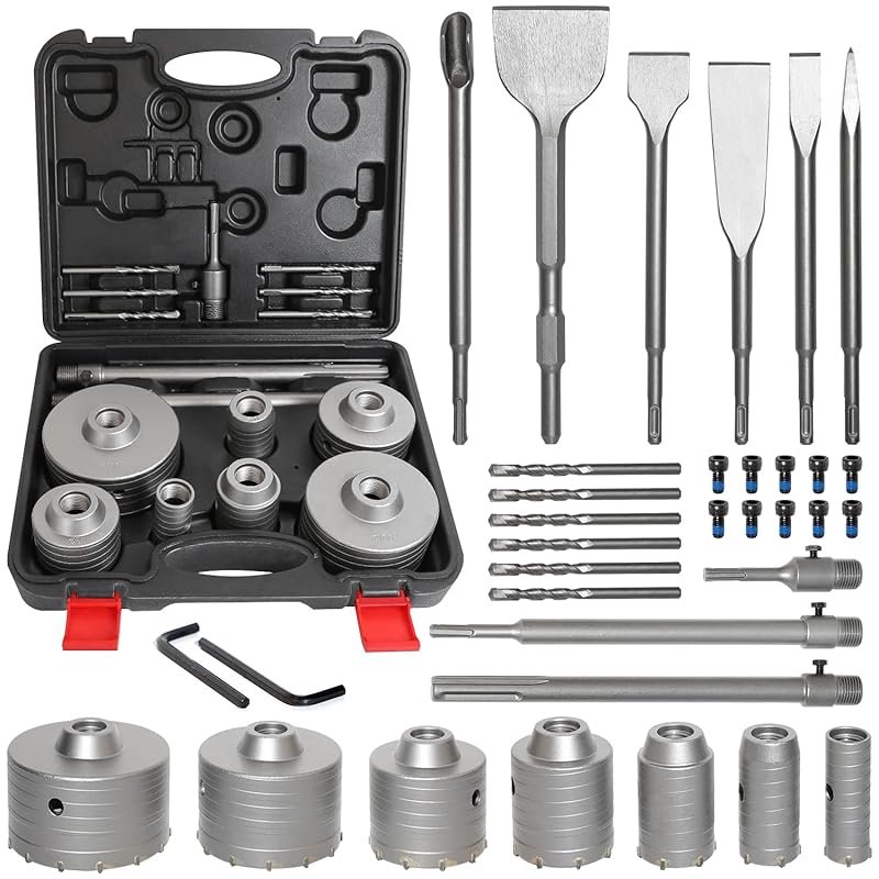 ATOLS 34-Piece Concrete Hole Saw Kit and Chisel Set with SDS Plus and