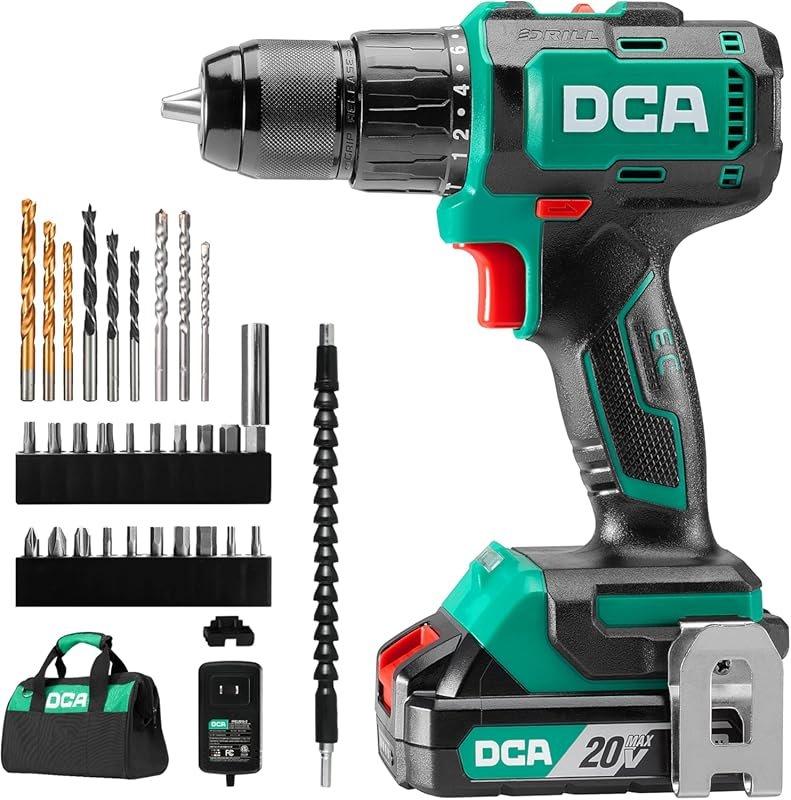 DCA 20V Brushless Cordless Hammer Drill with 492 in-lb Torque, Half In