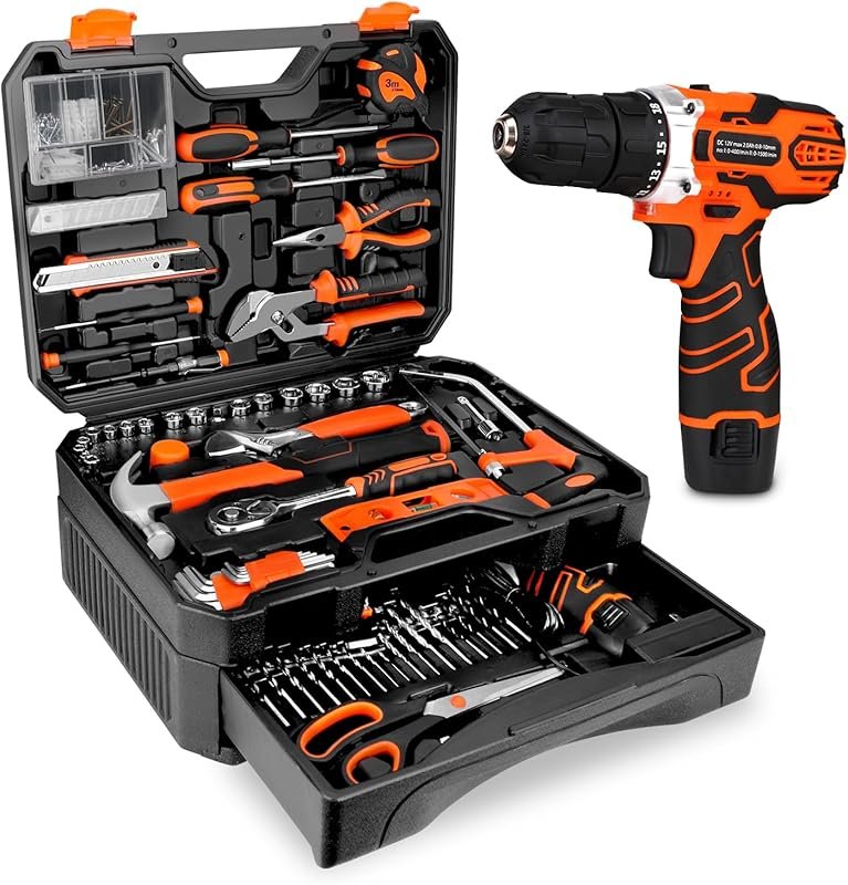 255-Piece 12V Cordless Drill Set with Toolbox Storage, for DIY Project