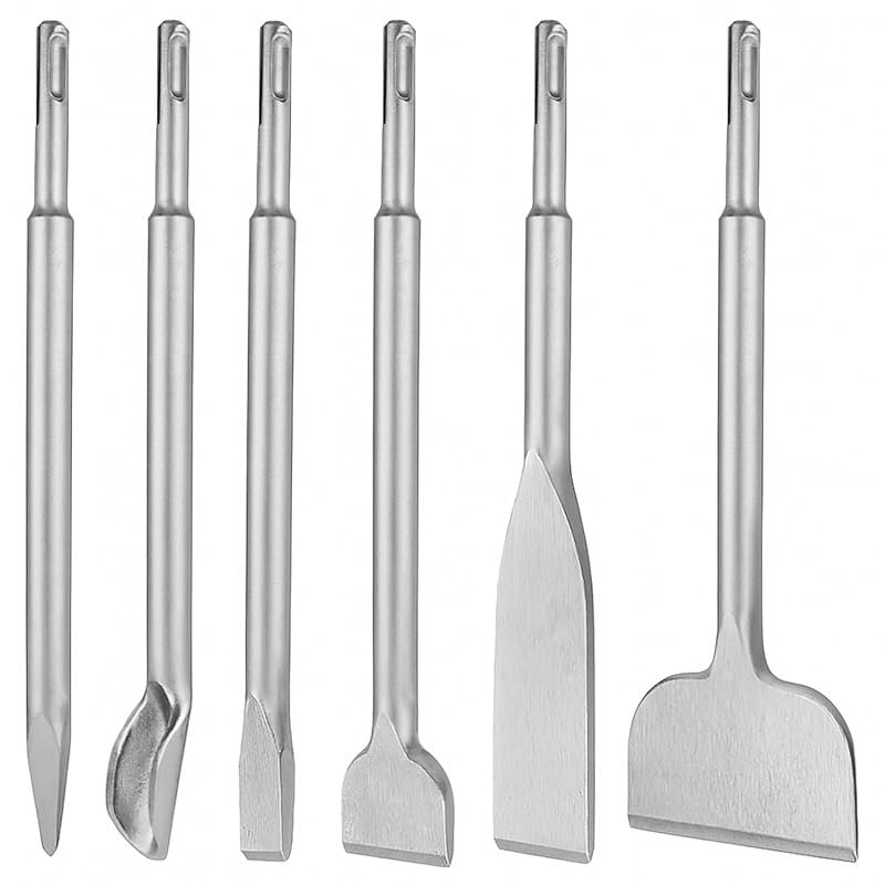 6-Piece SDS Plus Chisel Set for Rotary Hammers, Includes Point, Flat,