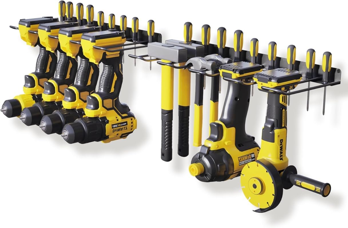 2 Pack Heavy Duty Drill Holder Wall Mount with 8 Tool Slots and 32 Scr