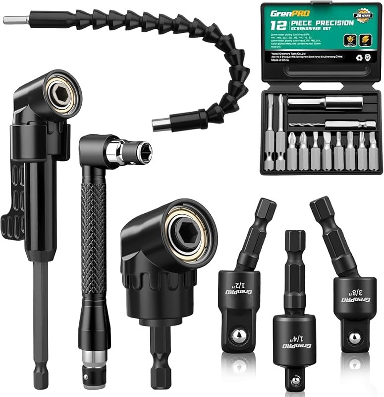 19-Piece Flexible Drill Bit Extension Kit with Right Angle Attachments