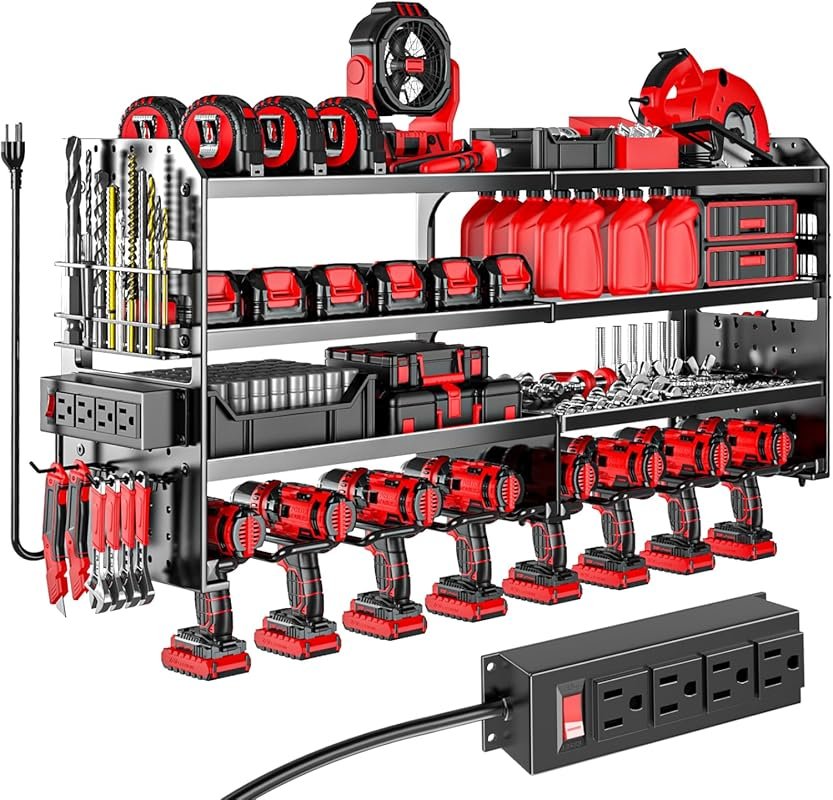 Large Black Power Tool Organizer with Charging Station, 4 Layers, and