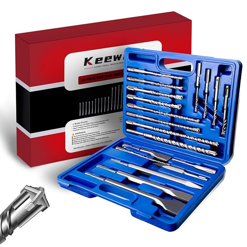 19-Piece SDS Plus Hammer Drill Bit and Chisel Set with Cross Carbide T