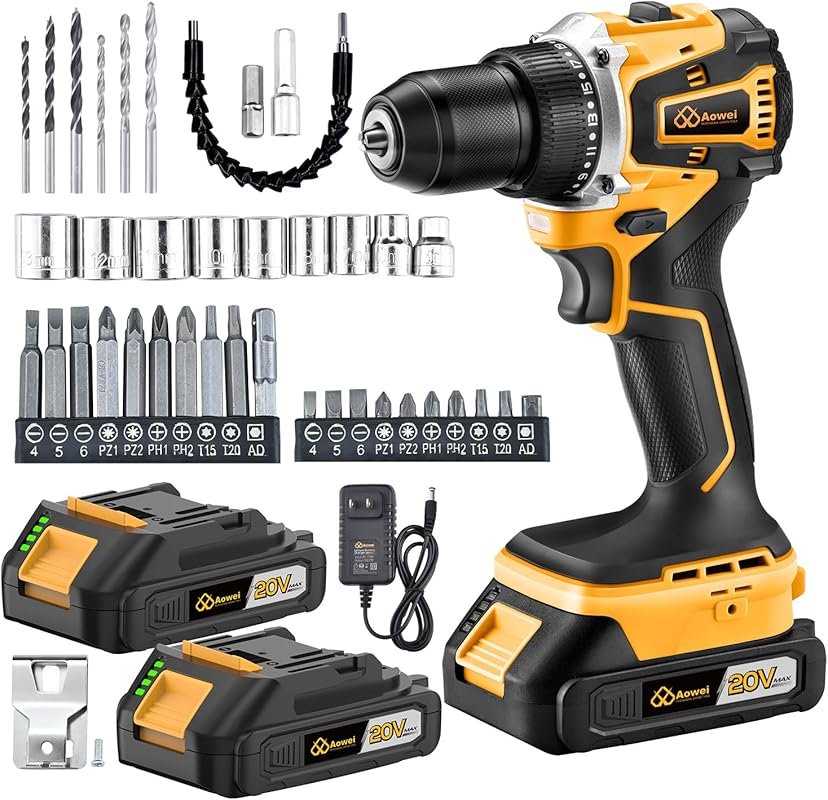 20V Cordless Drill Set with 40N Torque, 20+1 Settings, 2 Batteries, an