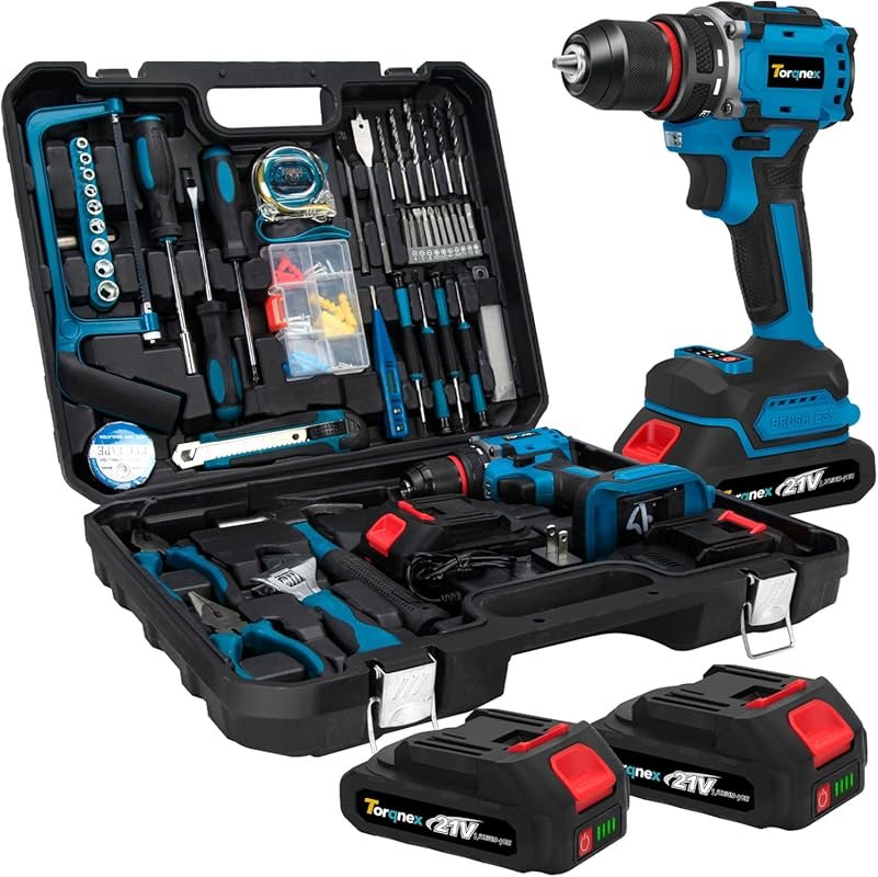 21V Brushless Cordless Drill Tool Set with 2-Pack 2Ah Fast Charging Ba
