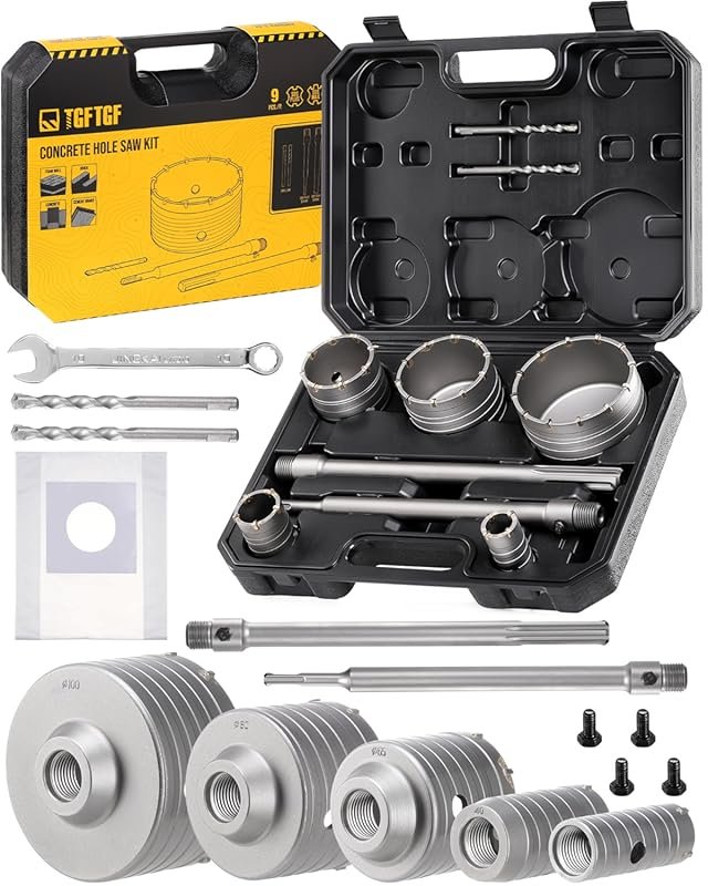 9PCS Concrete Hole Saw Kit, 30/40/65/80/100mm Tungsten Carbide Masonry