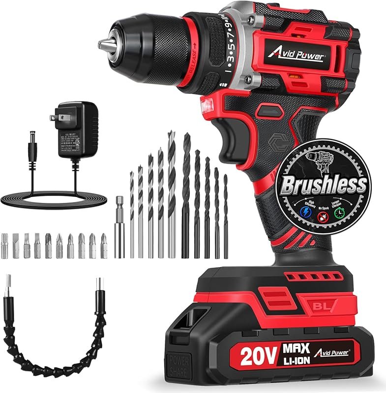 AVID POWER 20V Brushless Cordless Drill Set with 2.0Ah Battery, Charge