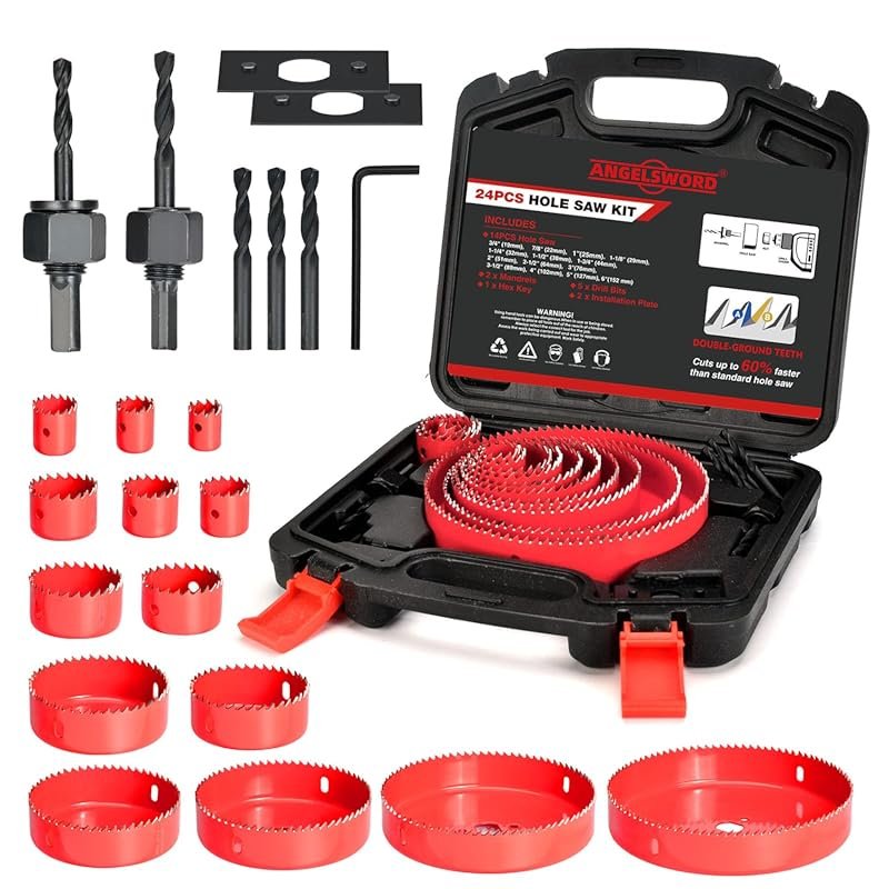 ANGELSWORD 24-piece hole saw set, double-ground teeth, 3/4"-6" blades 