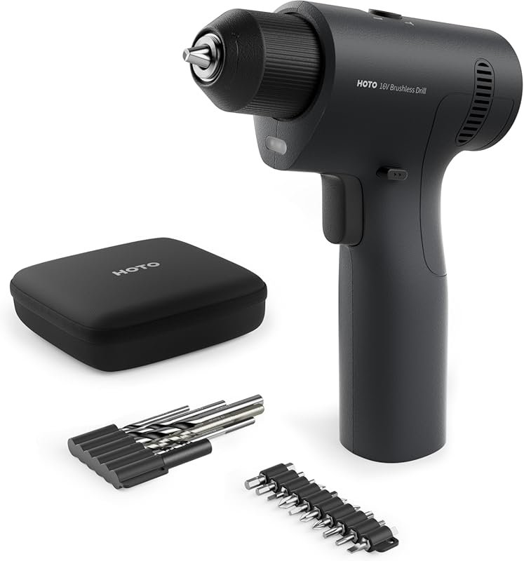HOTO 16V Brushless Power Drill with 50 N·m Torque, Smart Display, and 