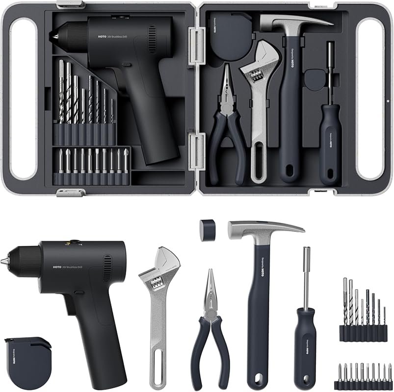HOTO 25PCS Household Tool Kit with 16V Brushless Drill, Smart Display,