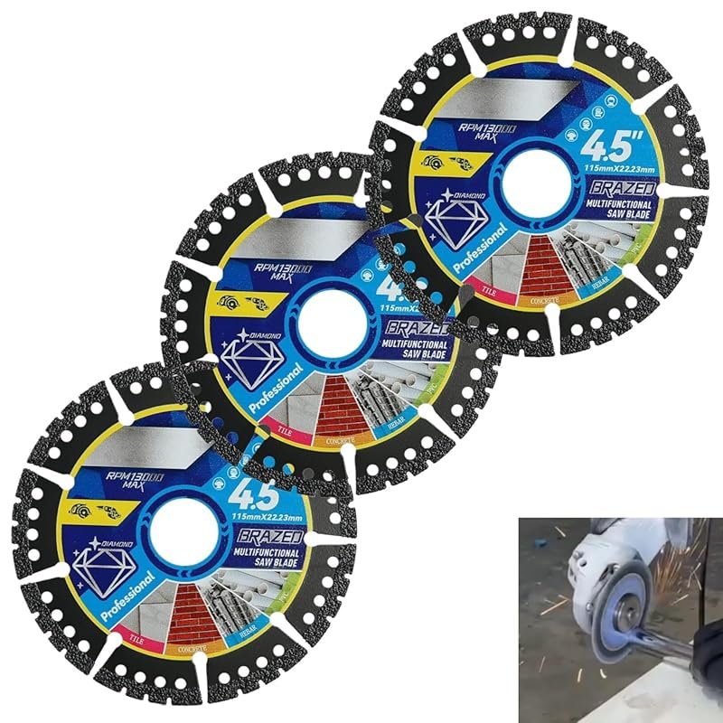3-Pack 4.5" Diamond Saw Blades, Heavy-Duty Multi-Purpose Angle Grinder