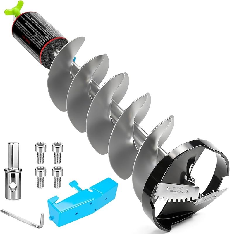 FUJIWARA 8-Inch Ice Fishing Auger with SK-5 Blade, Nylon Coreless Desi