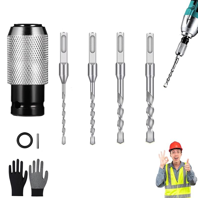 Electric Wrench to Hammer Converter Set with 4 Impact Drill Bits and P