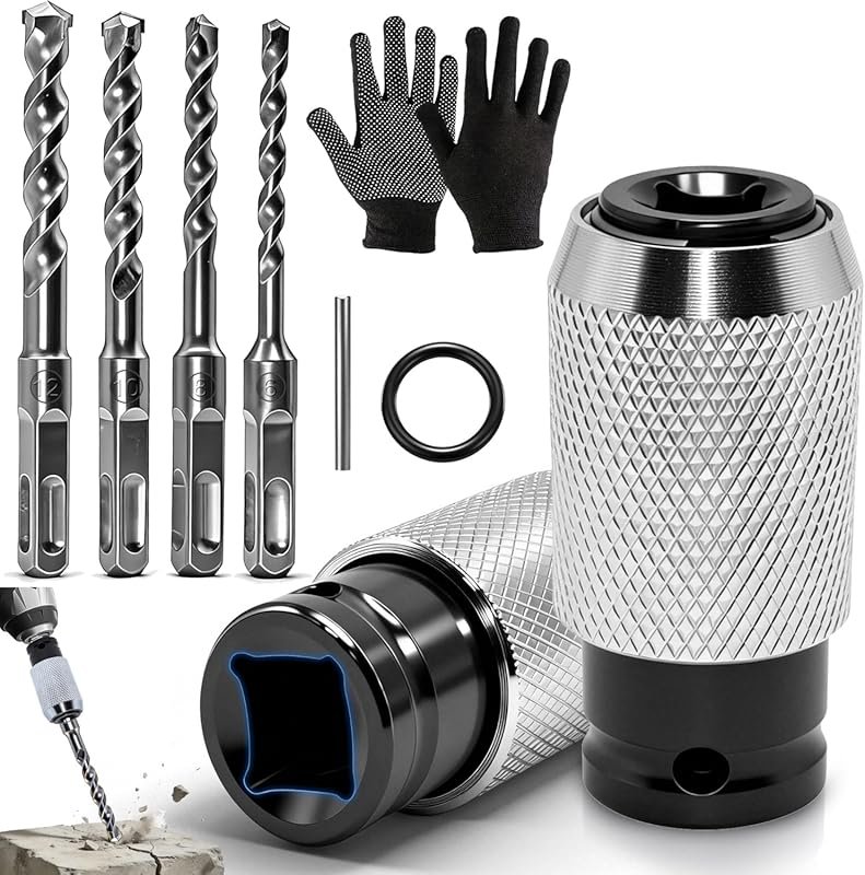 Heavy Duty 5-in-1 Rotary Hammer Adapter Set with Alloy Steel Bits for 