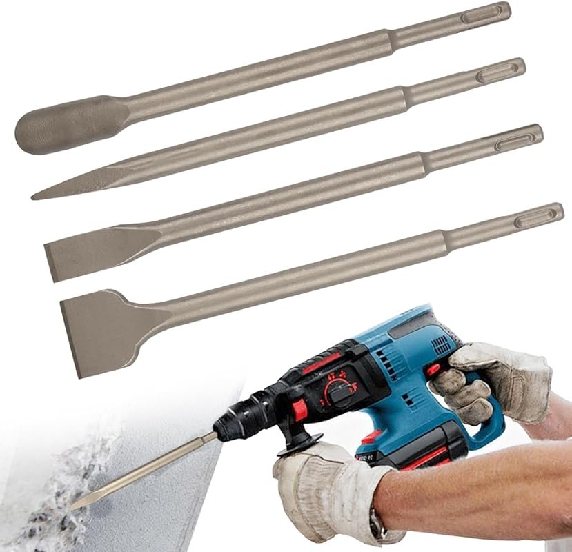 4-Piece SDS Plus Chisel Set with Pointed and Flat Bits for Heavy-Duty 