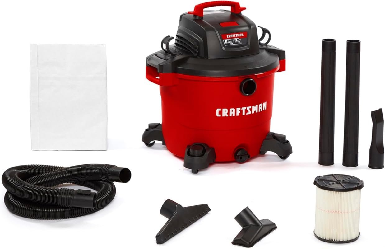 CRAFTSMAN CMXEVBE17595 16-Gallon Wet Dry Vac with Hose, Filter, Bag, a