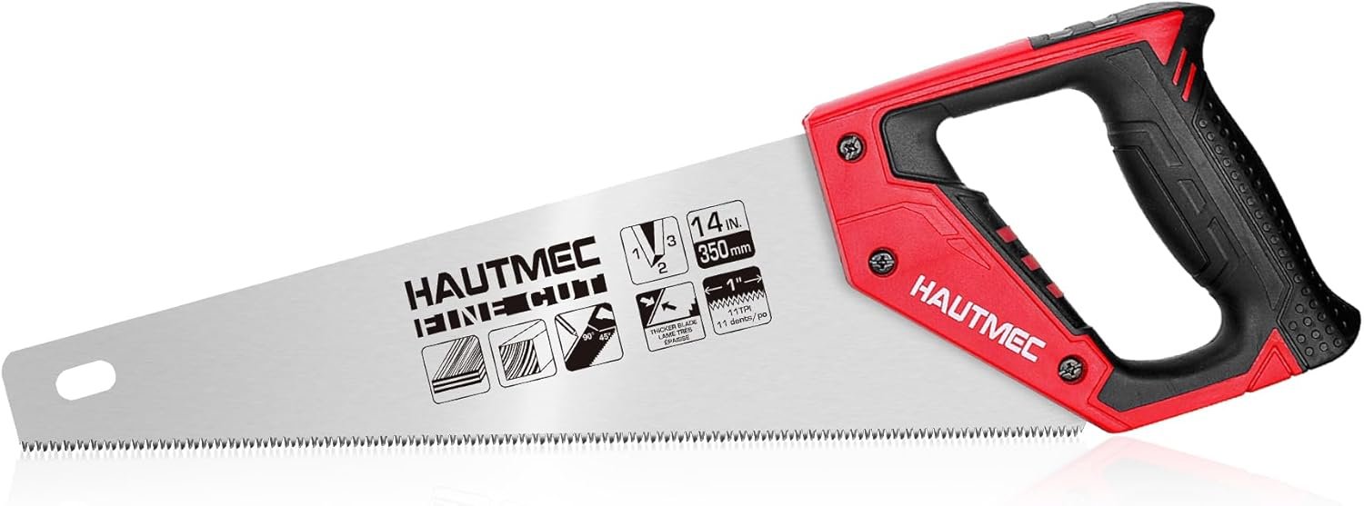 HAUTMEC 14-Inch Wood Hand Saw, 11 TPI Triple-Ground Teeth, Fine Cut fo