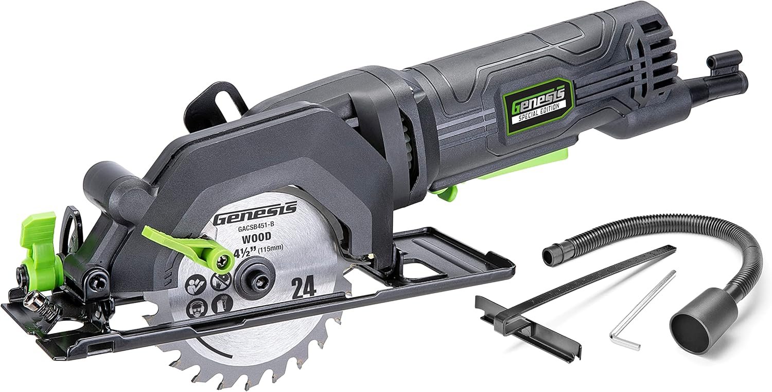 Genesis GCS445SE 4-1/2-Inch Mini Circular Saw with Rip Guide and Vacuu