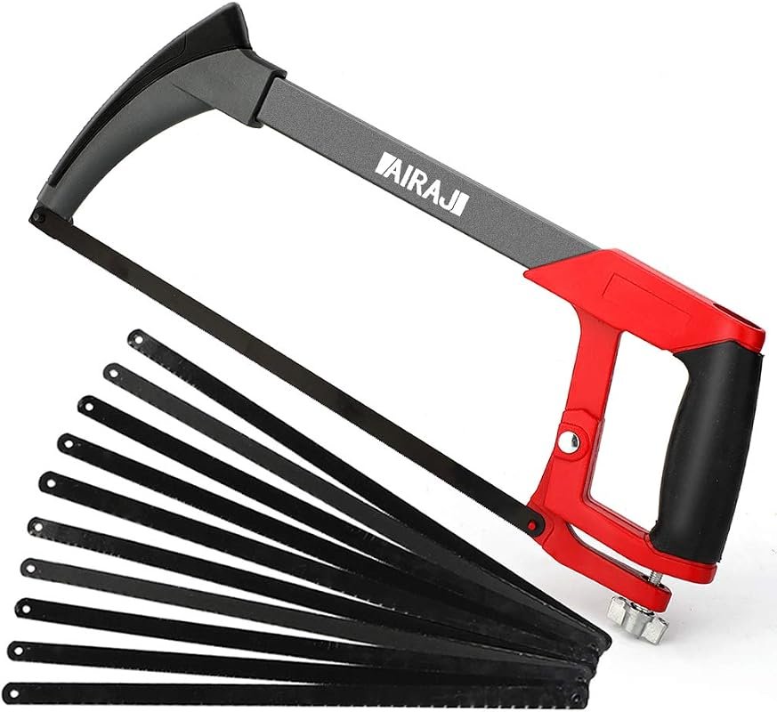 AIRAJ 12-Inch Adjustable High Tension Hacksaw Frame Set with 10 Blades