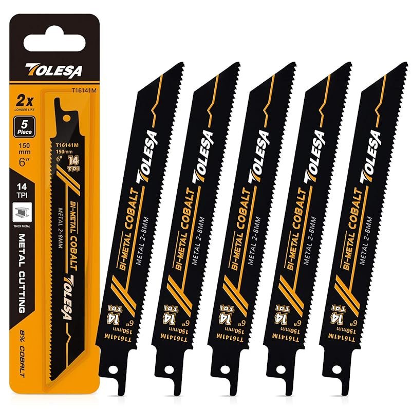 TOLESA 6-Inch Bi-Metal Reciprocating Saw Blades, 14TPI, Heavy Metal Cu