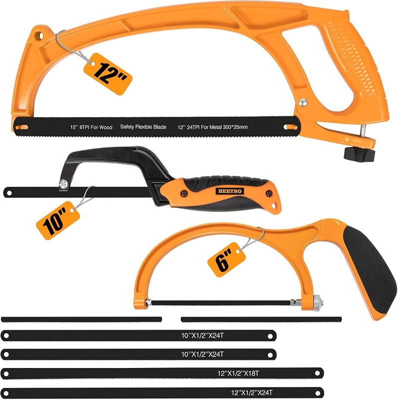 BEETRO Hacksaw Frame Set with 6 Extra Blades for Metal, Wood, and PVC 