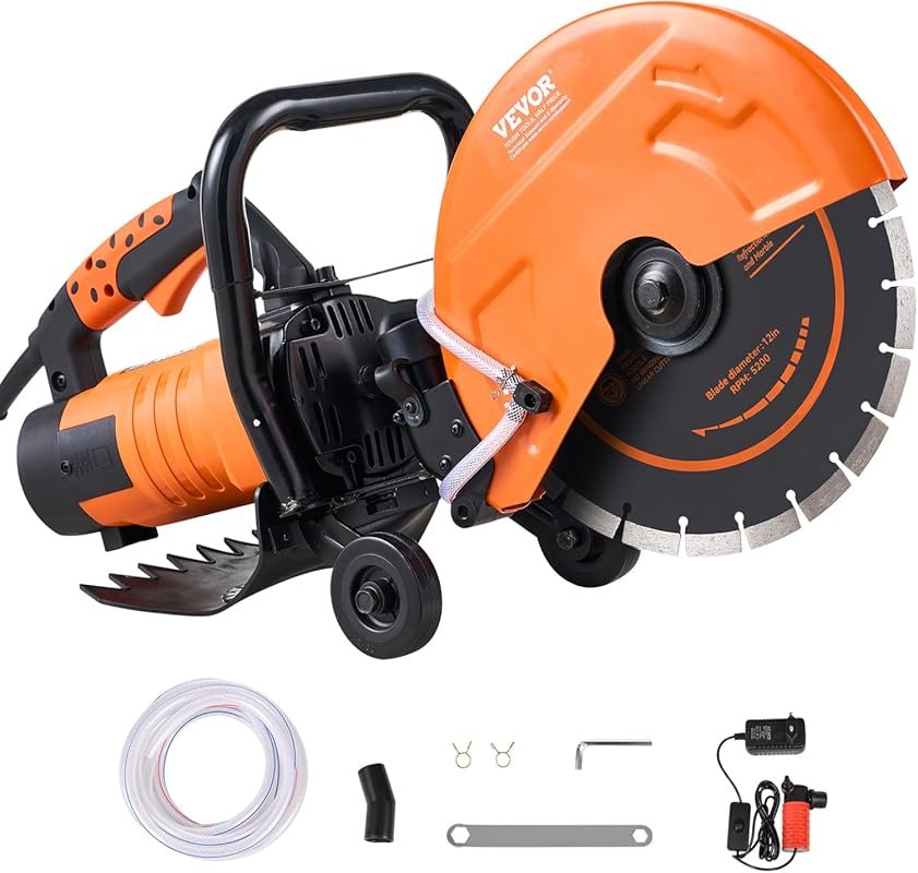 VEVOR 12-Inch Electric Concrete Saw, 1800W Wet Disk Cutter with 4.5-In