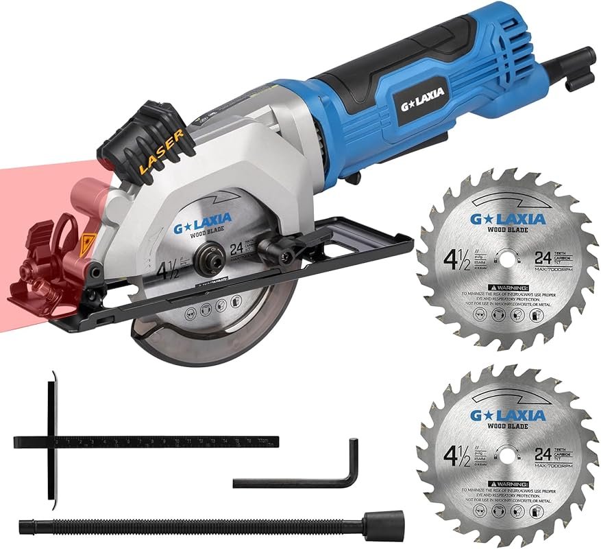 4Amp Mini Circular Saw with Laser Guide, Rip Guide, and Vacuum Adapter