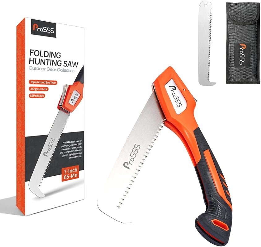 Folding Bone Meat Saw with Replaceable Blade, 3-Lock Angles, Storage B