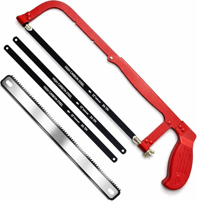 Adjustable Hacksaw Frame Set with 3 Blades for Metal, Wood, and PVC Cu