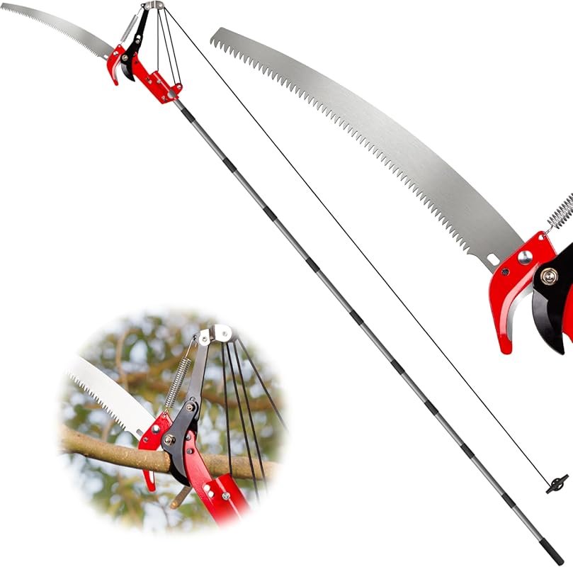 Suchtale 14FT Manual Pole Saw with Steel Blade and Scissors for High B