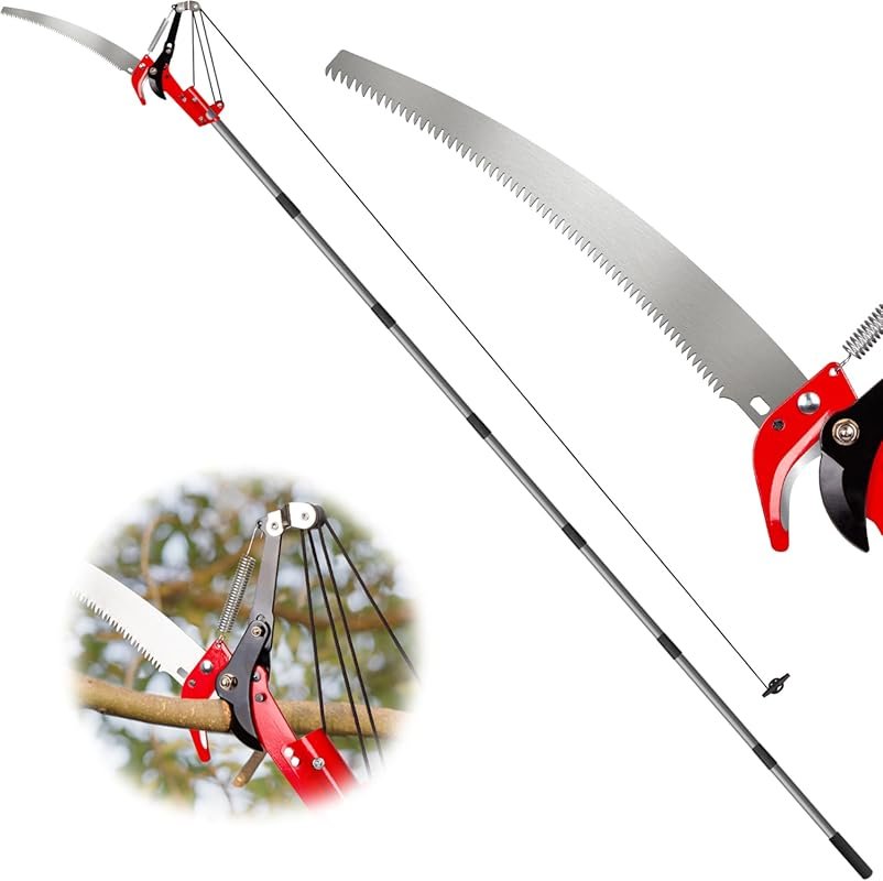 Suchtale 10FT Manual Pole Saw with Steel Blade and Scissors for High B