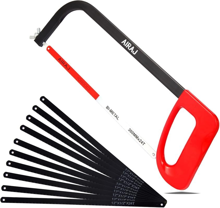 AIRAJ 12-Inch High-Tension Hacksaw with 24 TPI Bi-Metal Blade and 10 S