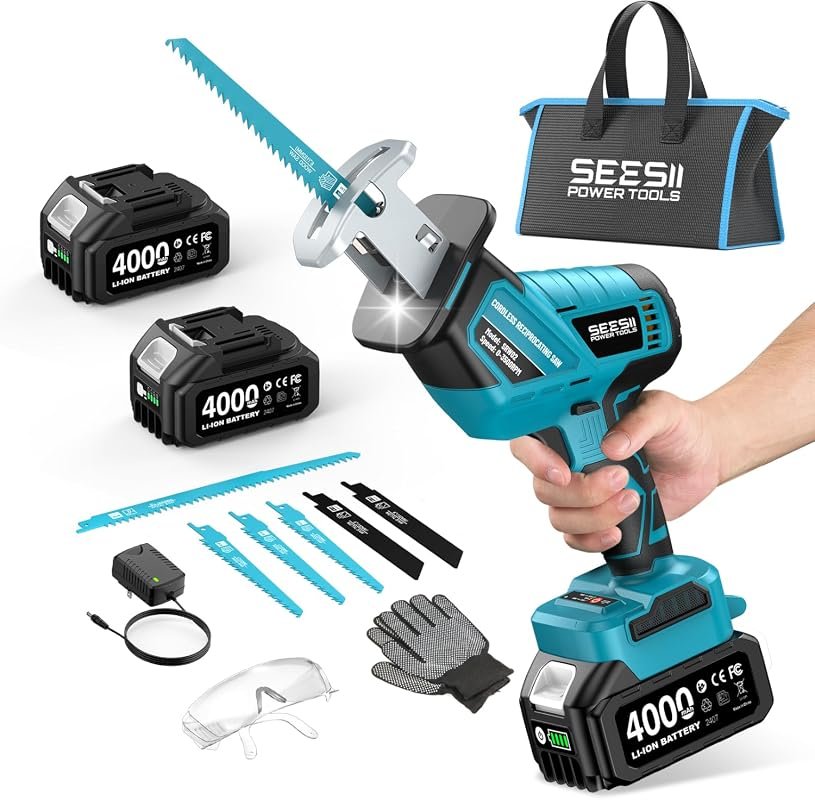 SEESII Cordless Reciprocating Saw, Brushless 3500 RPM, 2 Batteries, 6 