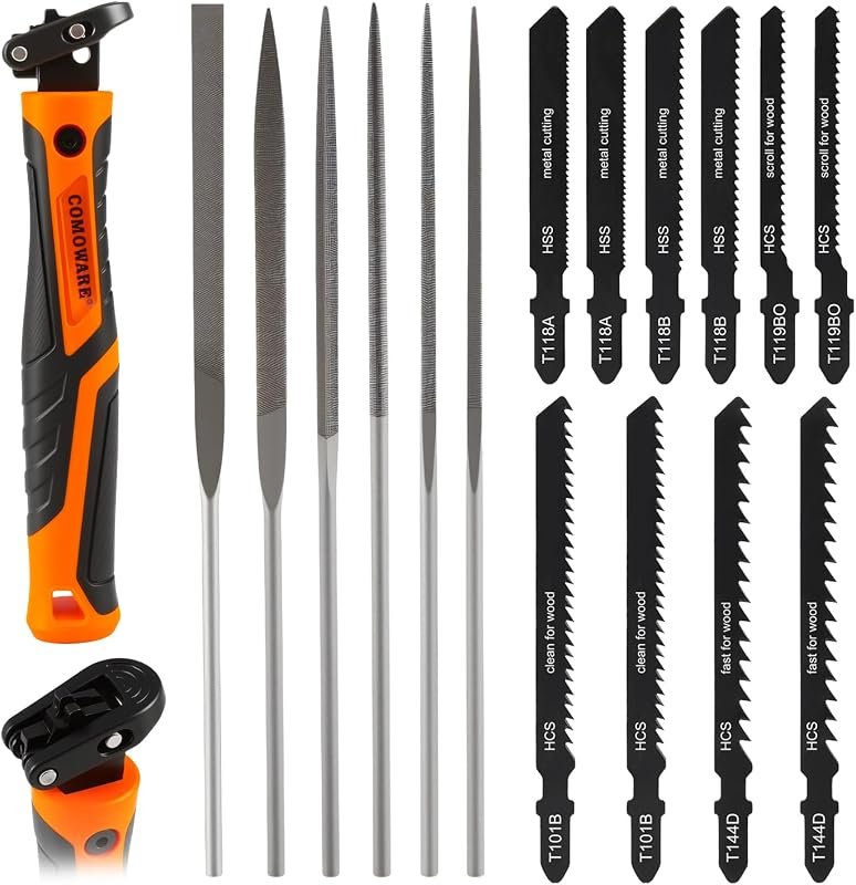 COMOWARE 17-Piece Handsaw and File Set with Quick-Change Blades for Wo