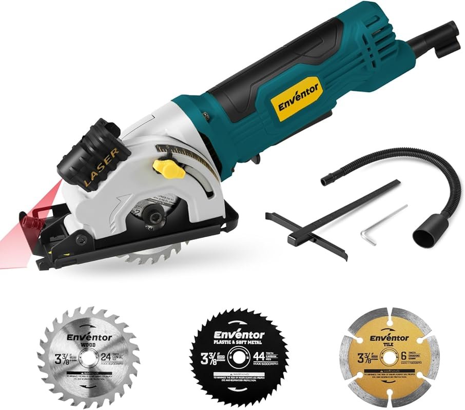 Enventor 4.8A Corded Mini Circular Saw, 4000RPM with Laser Guide and 3