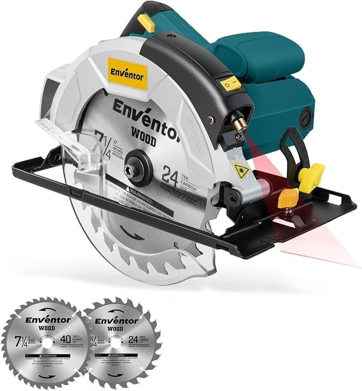 Enventor 7-1/4-Inch Circular Saw with Laser Guide, 10A Motor, 5800 RPM