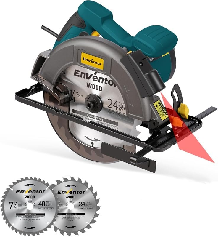 Enventor 11A 7-1/4-Inch Corded Circular Saw with Laser Guide, 6000RPM