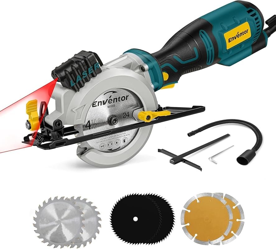 Enventor 5.8A Mini Circular Saw, 4-1/2 Inch Corded Saw with Laser Guid